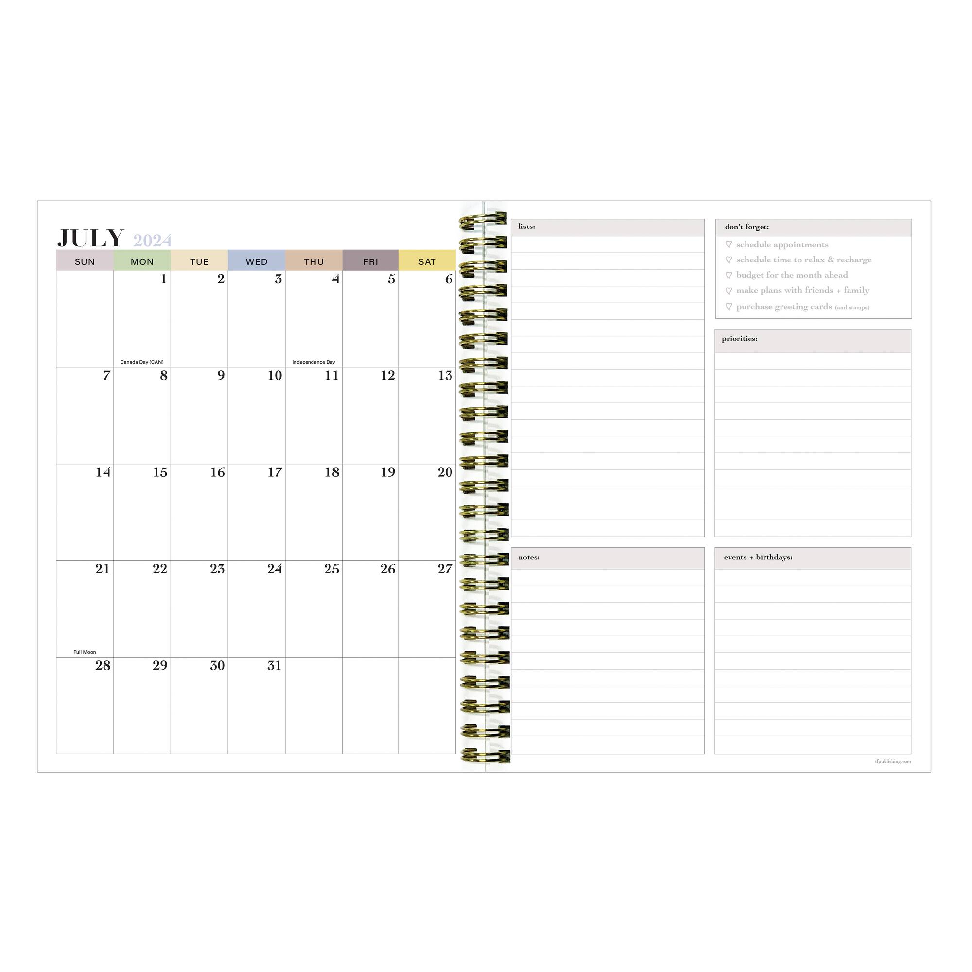 TF Publishing 2024-2025 Medium Verde Fronds Spiral Weekly Monthly Planner